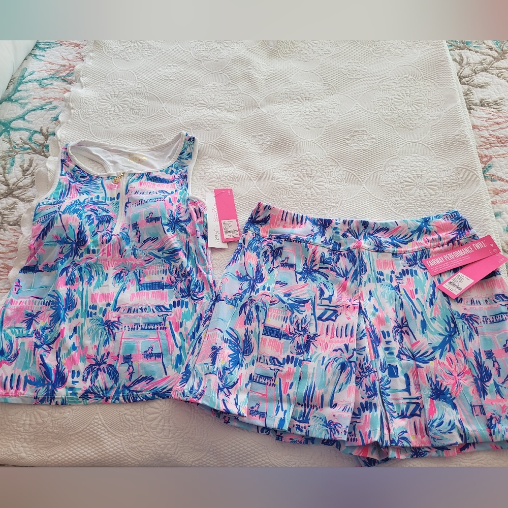 Lilly Pulitzer set Ravello Blue Print Tank Top with built-in Bra & Skort nwt - Picture 6 of 8